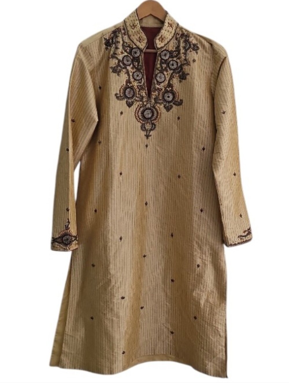 Vintage Men’s Embroidered Kurta Long Tunic Gold Beaded Pakistani Wedding L